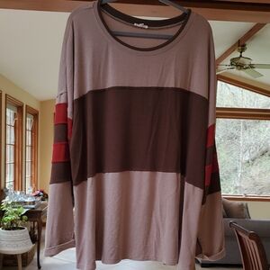 Cooton BLEU Oversized Brown and Red Striped Long Sleeve Top